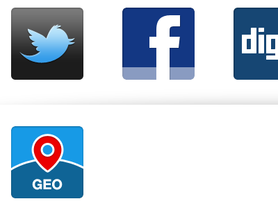 Social & Geo digg facebook geo glyph icon social social media twitter