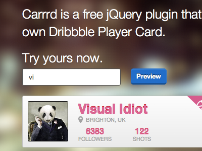 Carrrd jQuery Plugin dribbble follower jquery location player card playoff plugin profile shots