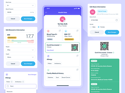 [Kaare] Medical App_Health Data biometric bmi covid design health care health data mobile app patient ui vaccination