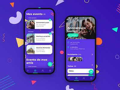 Event app design proposal app app design calendar event friends meeting organisation party purple ui design