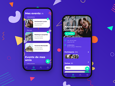 Event app design proposal app app design calendar event friends meeting organisation party purple ui design