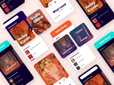 Music player #2 - screen mosaic album app app design application dark mode mobile app mobile ui mosaic music music app music player orange player purple ui