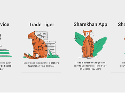 Tiger Illustrations for trading app app design illustration investment landing page onboarding rough style tiger trading ux
