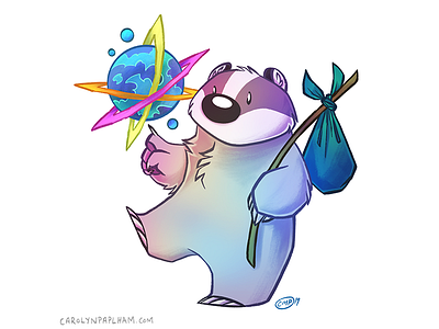 Space Badger Sticker character design fantasy sci fi space badger