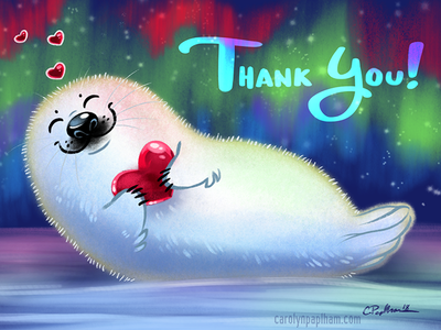 Thank You Card baby harp seal greeting card illustration seal thank you
