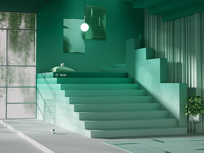 Staircase inspiration for Excel 💚 cinema4d emerald evergreen excel interiordesign lushgreen microsoft microsoft design objectdesign octane