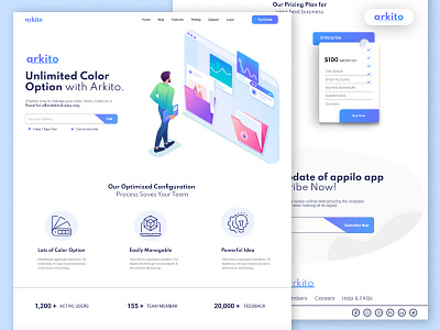 Arkito Creative Landing page app business clean design flat graphic design illustration illustrator landing landingpage lettering logo page typography ui ux vector web website