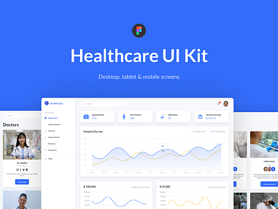 Healthcare Dashboard UI Kit app design graphic design illustration illustrator landingpage typography ui ux web