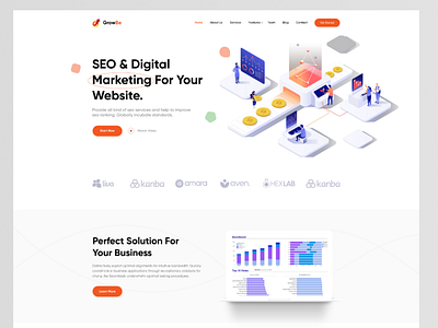 Growbe Seo & Marketing Landing Page app app design best shot business clean design graphic design illustration illustrator landingpage typography ui ux web website