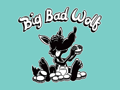 Big Bad Wolf Kids: burger Wolf black and white burgers funny illustration illustrator kids clothing wolf