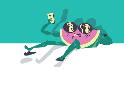 Selfie cool fruit glass happy illustration pool sandia selfie summer vector watermelon