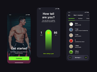 Plant-based Nutrition App app design fitness flat food green gym iphone onboarding ui ux