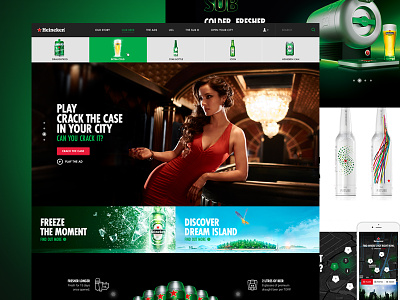 Heineken.com button dark flat green header heineken map menu simple web