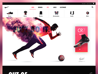 Nike clean header home menu nike product page red simple ui ux web yellow