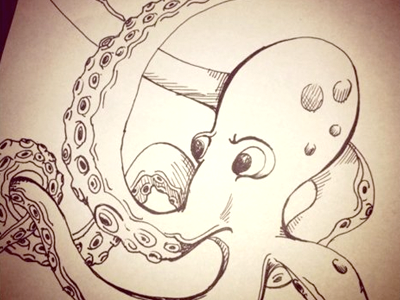 Shipwreck illustration octopus pen and ink sketch