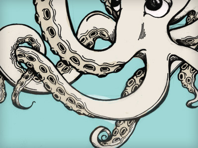 shipwreck 3 color illustration octopus pen and ink sketch