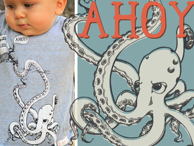 Ahoy is Live color illustration neve inspired octopus pen and ink sketch tshirt