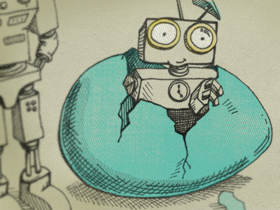 How are robots born? childrens egg illustration neve inspired pen and ink robot sharpie sketchbook tshirt