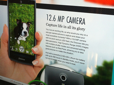 Big Camera + Cute Dog = phone launch landing page launch mobile pantech phone scroll ui