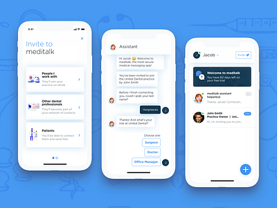 meditalk concepts - medical messaging app app app design chat clean conversational ui ios medical messaging minimal mobile app mobile app design mobile application onboarding