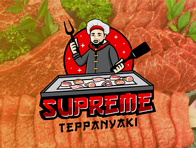 Supreme Teppanyaki chef chinese food cook cooking designer drink food food chain illustration logo logo design logodesign male man mascot meat vector