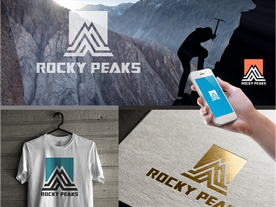 Rocky Peaks branding brandmark card climb design designer icon identity illustration initials logo logos logotype mark montain orange sunset t shirt traveling vector