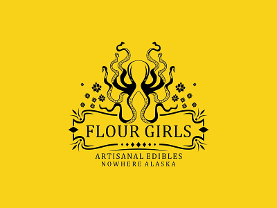 Flour Girls best black and yellow box branding brandmark design designer flower icon identity illustration leaf logo logos logotype mascot octopus orange vector vintage