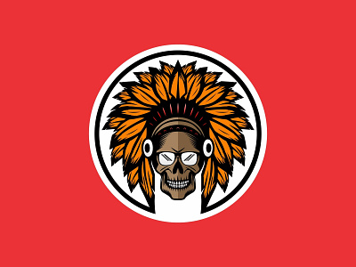 Frame Of Mind apache best branding brandmark circle design designer fur icon identity illustration indian tribe logo mark mascot people red skull vector yellow