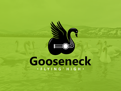 Gooseneck flying high animals black branding brandmark design designer fashion flying geese guitar icon identity illustration logo mascot music poultry vector water wings