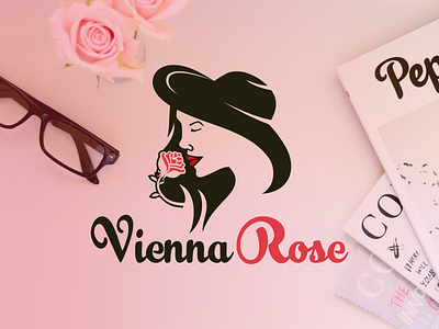 Vienna Rose beautiful branding clothing design fashion flower hands hat icon illustration kiss leaves lips logo logo design red rose stalks vector woman
