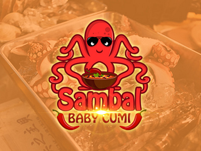 Sambal Baby Cumi animal branding brandmark design designer eat fashion food icon identity illustration logo logo 3d mascot ocean octopus red restaurant seafood vector