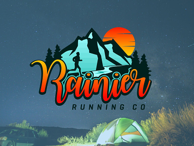 Rainier Running Co branding brandmark camping design designer fashion icon identity illustration lettering logo logos logotype mountain nature outdor rainier running sun vector