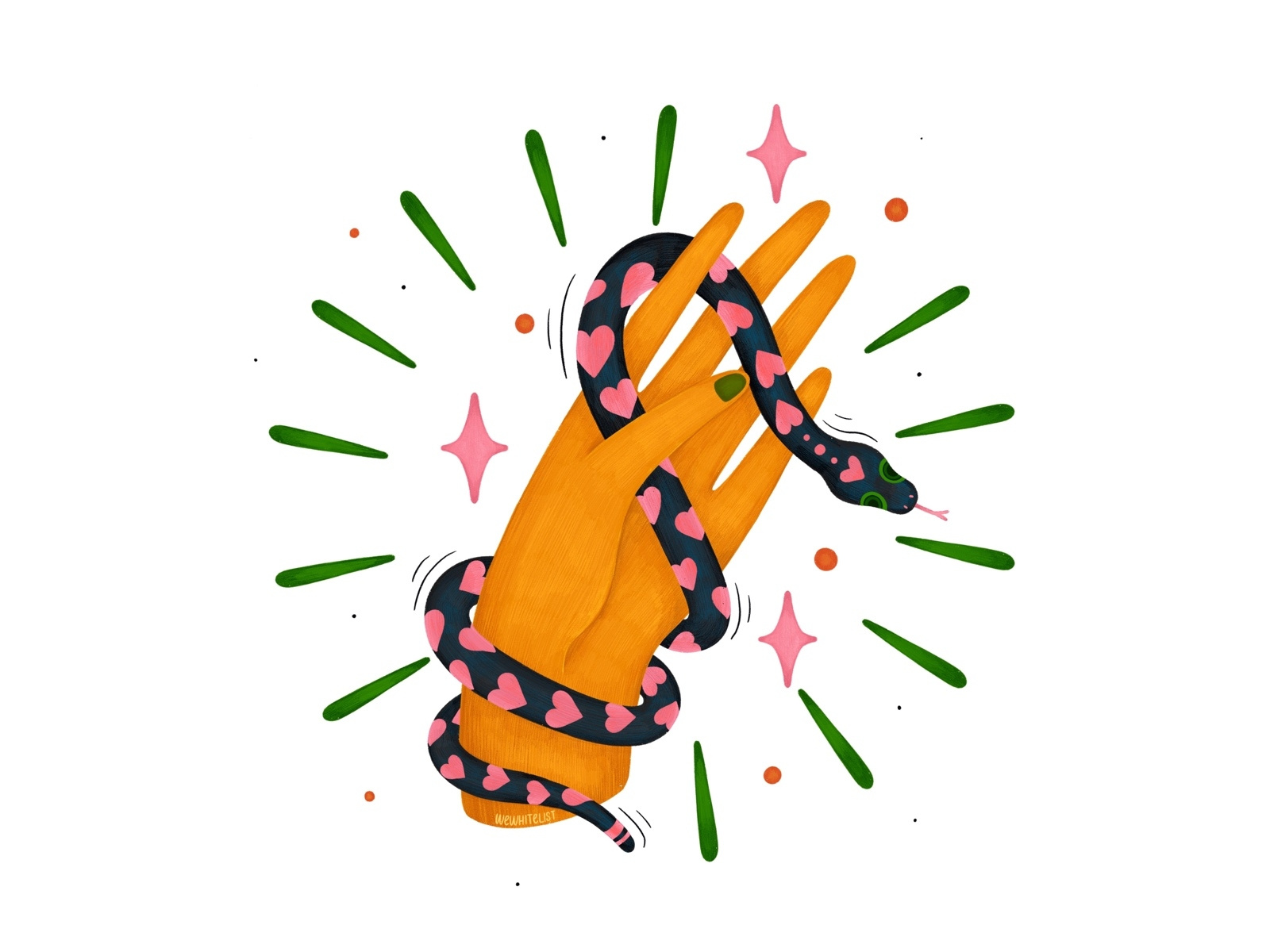 Magic illustration with hand and snake. cartoons fantastic hand handdrawn illustration illustrations magic magic illustration postcard prints snake texture