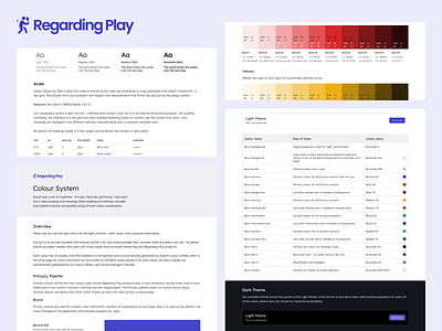 Design System | Typography & Colours | Regarding Play app brand book color color palette colors dark mode dark theme design system design tokens font ratio light theme product design style guide type scale typography ux web app web design website
