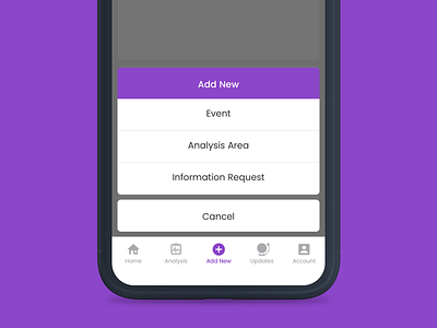 Action Sheet "Add New" // iOS action sheet add app app design ios mobile mobile design modal pop up purple