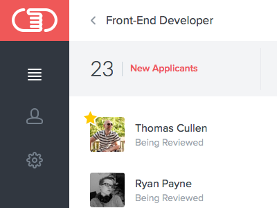Candidate Pipeline applicant candidate icons menu navigation pipeline sidebar user