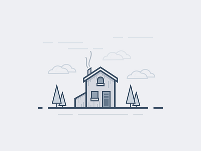 Home clouds house illustration lines minimal trees