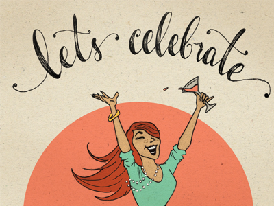 Let's Celebrate celebrate elegant girl handwritten illustration jumping lettering martini party redhead script type