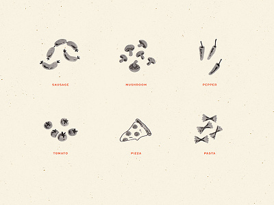 Venice on Vine - Illustrated Icons icon set iconography icons mushroom pasta pepper pizza sausage tomato