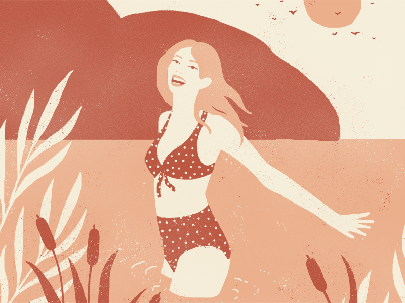 Free Bella illustrated gif animation bikini clean gif girl minimal pattern plant lady polka dot simple swim
