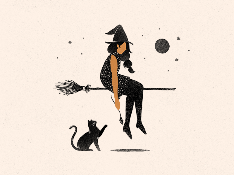 Happy Halloween! animation cat clean gif girl halloween illustration minimal simple witch