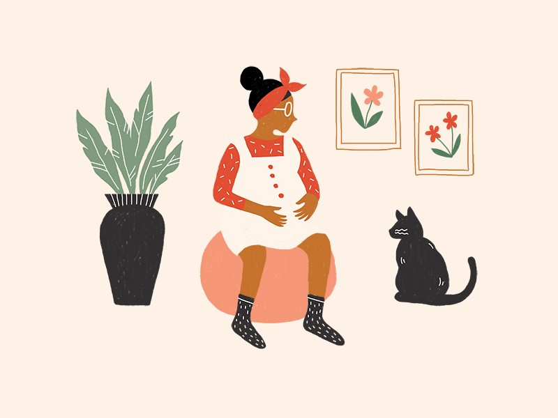 Oh Mama - Like a Woman Series negative space exercise ball planter plant cel gif birth pregnant home animation simple girl illustration