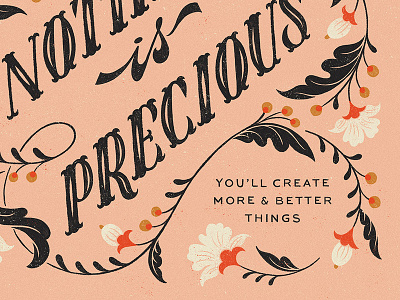 The Perfectionist's Mantra floral flower illustration lettering negative space pink serif texture william morris woodtype