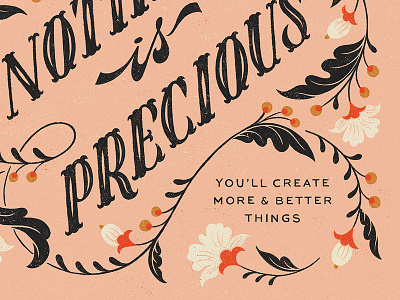 The Perfectionist's Mantra floral flower illustration lettering negative space pink serif texture william morris woodtype