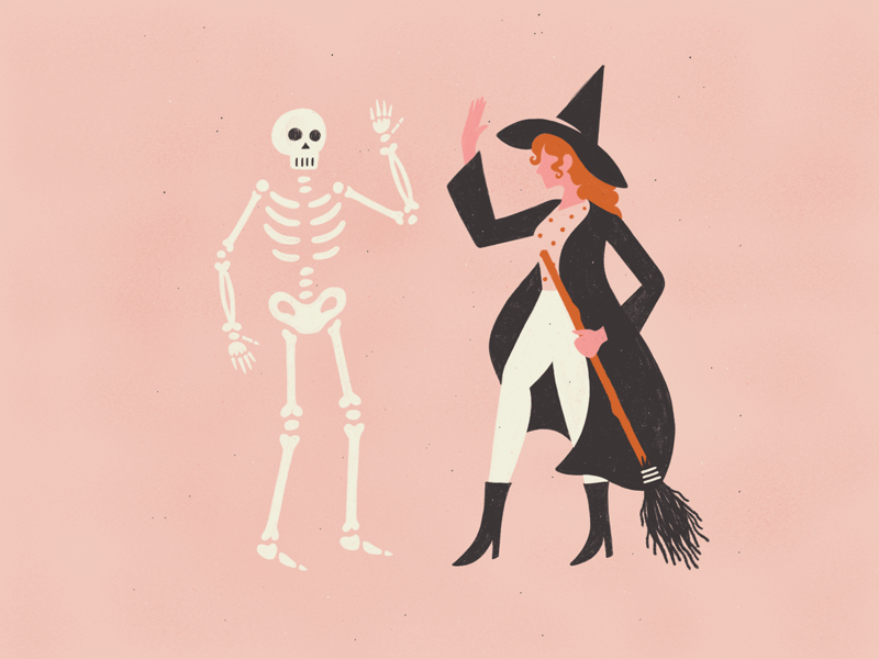 Halloween's Over animation broom cel animation frame by frame funny gif gif animation girl halloween illustration minimal pastels pinky simple skeleton skull witch
