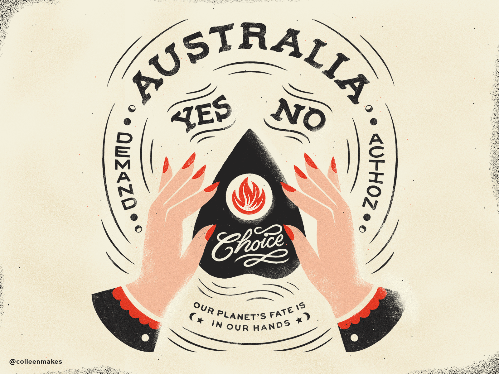 Australia's Future Is in Our Hands animated gif fortune teller gif hands lettering minimal mystical ouija board swashes victorian vintage