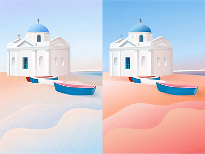 Dawn and dusk digital art illustration santorini