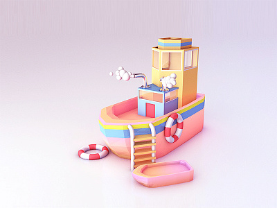 boat 3d boat c4d cartoon color