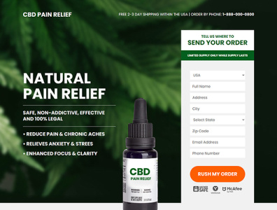 Pain relief product landing page