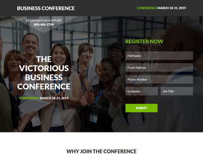 Business conference landing page